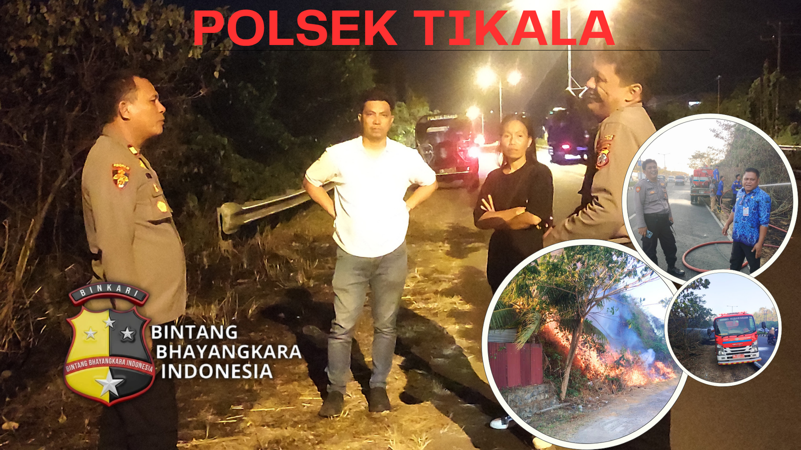 LAHAN PT INFORMA DI MANADO TERBAKAR, API MENGAMUK HINGGA ANCAM RUMAH WARGA, KAPOLSEK TIKALA TURUN LANGSUNG MALAM HARI.