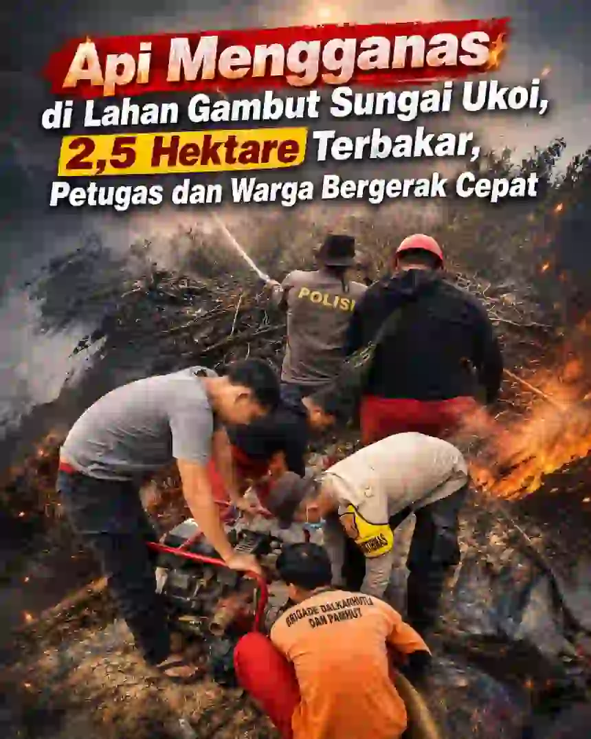 Api Mengganas di Lahan Gambut Sungai Ukoi, 2,5 Hektare Terbakar, Petugas dan Warga Bergerak Cepat.