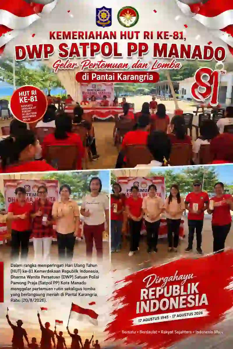 Kemeriahan HUT RI ke-81, DWP Satpol PP Manado Gelar Pertemuan dan Lomba di Pantai Karangria.