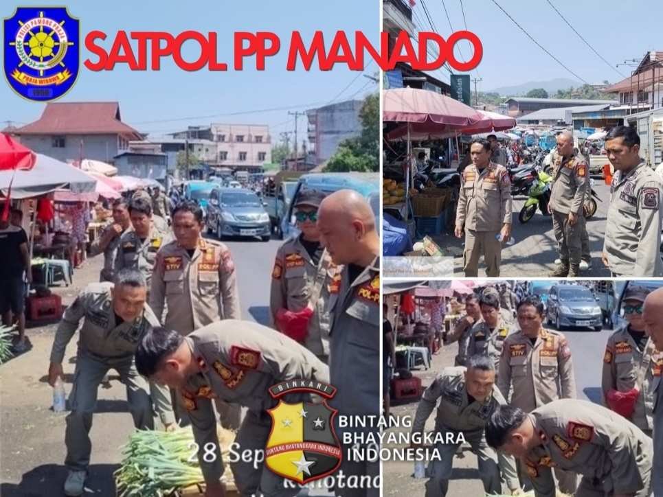 BADAN JALAN JADI AREA BERJUALAN, SATPOL PP MANADO TERTIBKAN PKL DI KAROMBASAN.