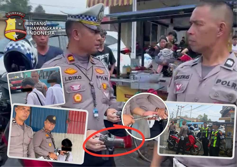 PERSONIL SATLANTAS POLRES MINUT AMANKAN 3 SISWA, TEMUKAN BENDA DIDUGA SENPI DAN BESI RUNCING DI AIRMADIDI.